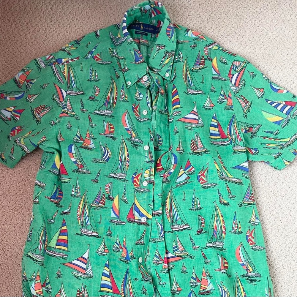 Ralph Lauren Green Sailboat Print Men's Shirt